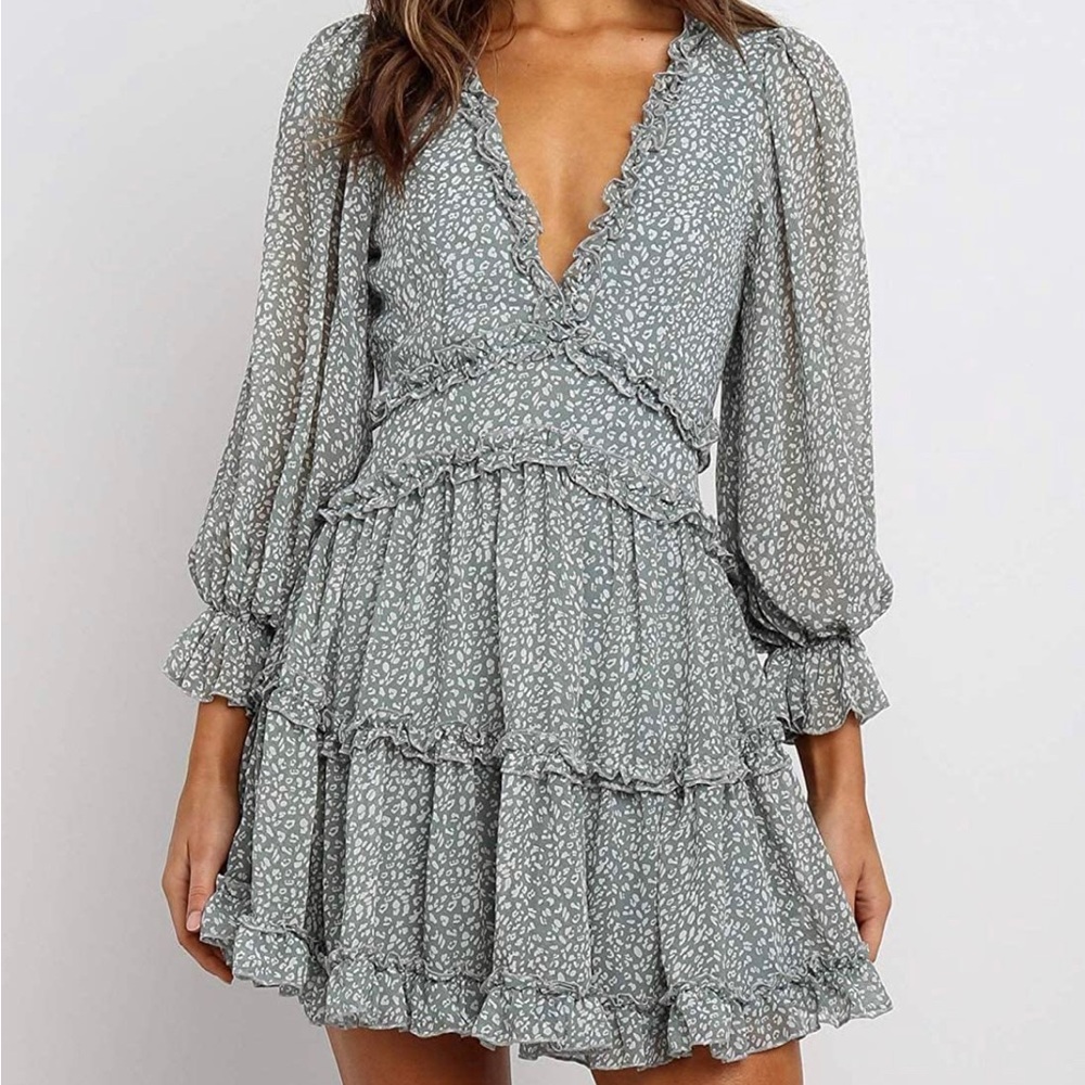 Sage green long sleeve mini dress